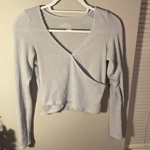 Hollister • Ribbed Blue Long Sleeve Crossover Top